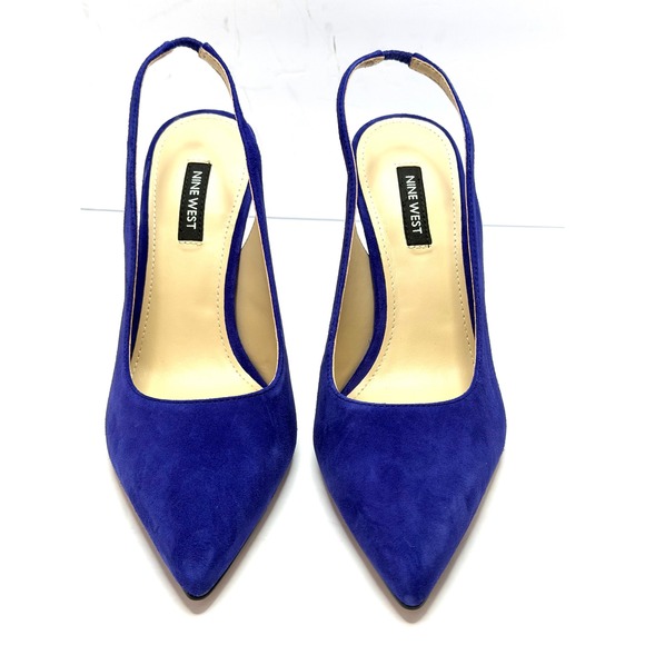 Nine West Women's Feather Slingback Stiletto Pumps Dark Blue 8.5M NWT and BOX